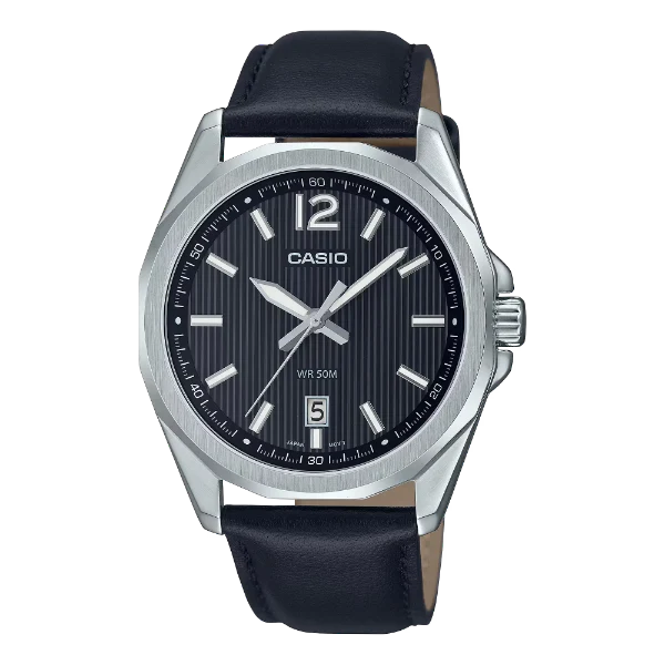 Casio MTP‑E725L‑1AV Men’s Black Dial Leather Analog Watch