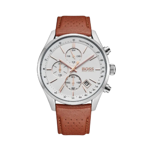 Hugo Boss 1513475 Men’s Chronograph Quartz Leather Strap White Dial 44mm Watch